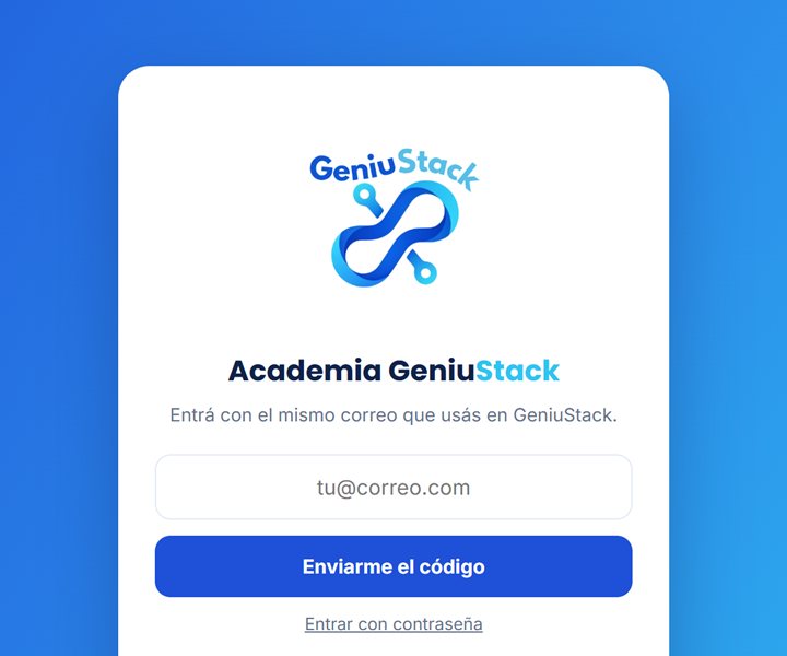 Pantalla de entrada de la Academia GeniuStack